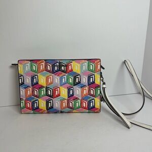 Karl‎ Lagerfeld Crossbody Clutch Rainbow Cube Pattern Detachable Strap